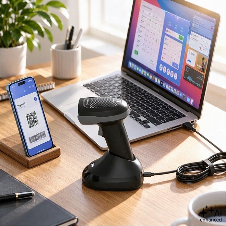 Scanner di codici a barre wireless 1D e 2D con supporto e connessione USB