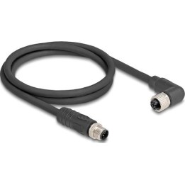 Cavo M12 con codifica a L, connettore a 4 pin dritto - presa angolata a destra, in PUR, adatto a catene portacavi, 1 m, nero
