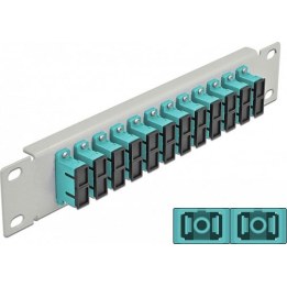 10" LWL-Patchpanel, 12 Anschlüsse, SC-Duplex, aqua, 1 HE, grau
