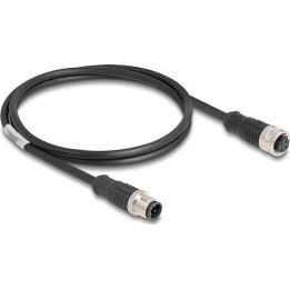 M12 cable, D-coded, 4-pin plug to socket, PVC, 1 m