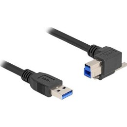 Cable USB de 5 Gbps con conector USB tipo A recto a conector USB tipo B con tornillo, acodado 90° hacia la derecha, 1 m, negro