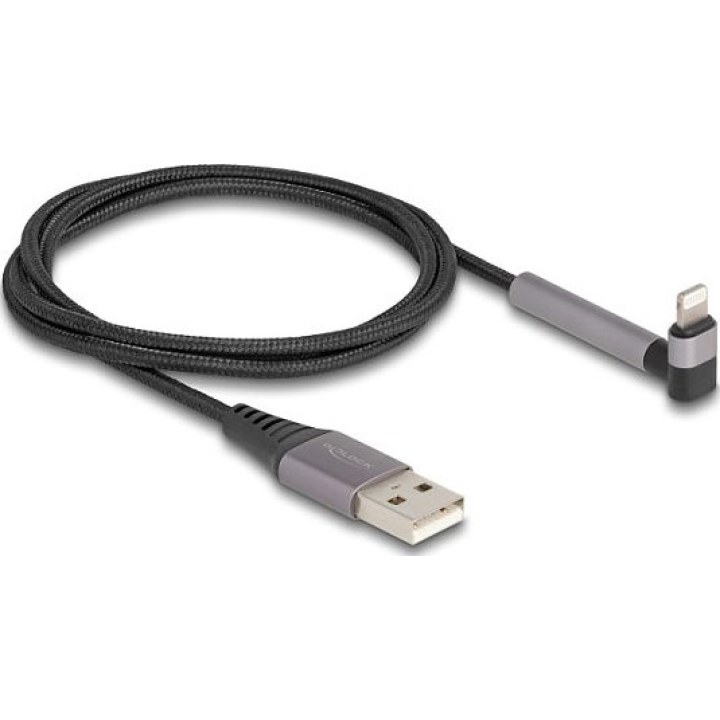 Cable de datos y carga USB tipo A a Lightning™ para iPhone™, iPad™ e iPod™, en ángulo con función de soporte, negro, 1,5 m, MFi