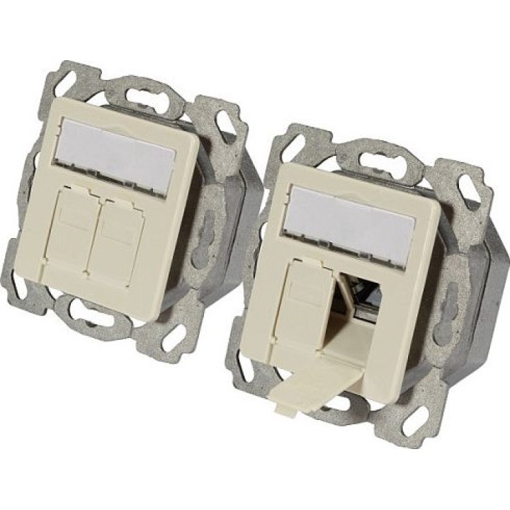 EFB Cat.6A data socket, right/left, flush-mounted, 2xRJ45, white