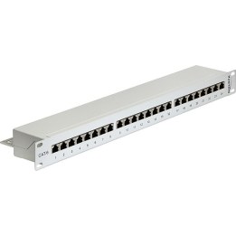 Painel de ligações de 19", 24 portas, Cat. 6, cinzento