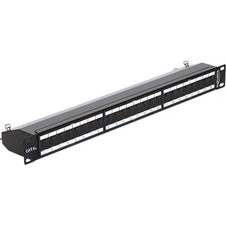 19" 24-port Cat.6A patch panel, black