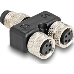 Divisor en Y M8 con codificación A, 4 pines, 1 conector macho a 2 conectores hembra, conexión en paralelo