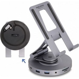 Tablet und Notebook Dockingstation 4K mit integrierter Halterung - HDMI / USB / Hub / SD / Micro SD / PD 3.0 - 360° drehbar