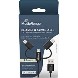 Cavo MediaRange 3 in 1, micro USB, USB-C e Lightning, nero