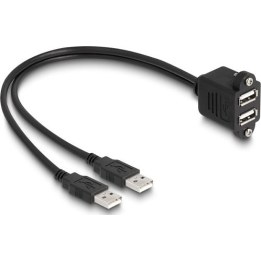 Cable USB 2.0 con 2 conectores USB tipo A macho y 2 conectores USB tipo A hembra, con tornillos para su instalación, 1 m, negro