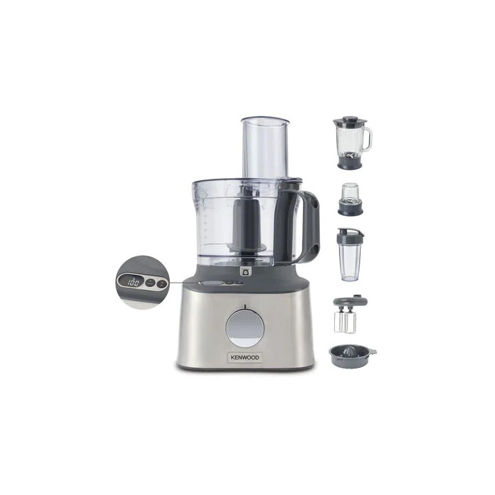 MultiPro Compact+ food processor (silver, 800 watts, built-in scales, blender attachment and Blend-Xtract 2GO)