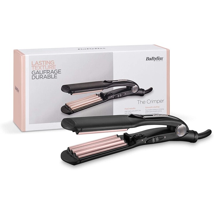 BaByliss The Crimper Plancha alisadora y rizadora para flequillo Caliente Negro, Rosa 1,8 m