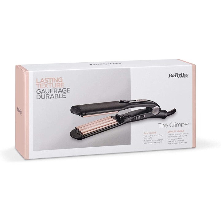 BaByliss The Crimper Plancha alisadora y rizadora para flequillo Caliente Negro, Rosa 1,8 m