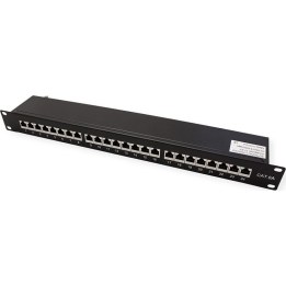 Cat 6A Class EA 19-port patch panel, 24 ports, shielded, black
