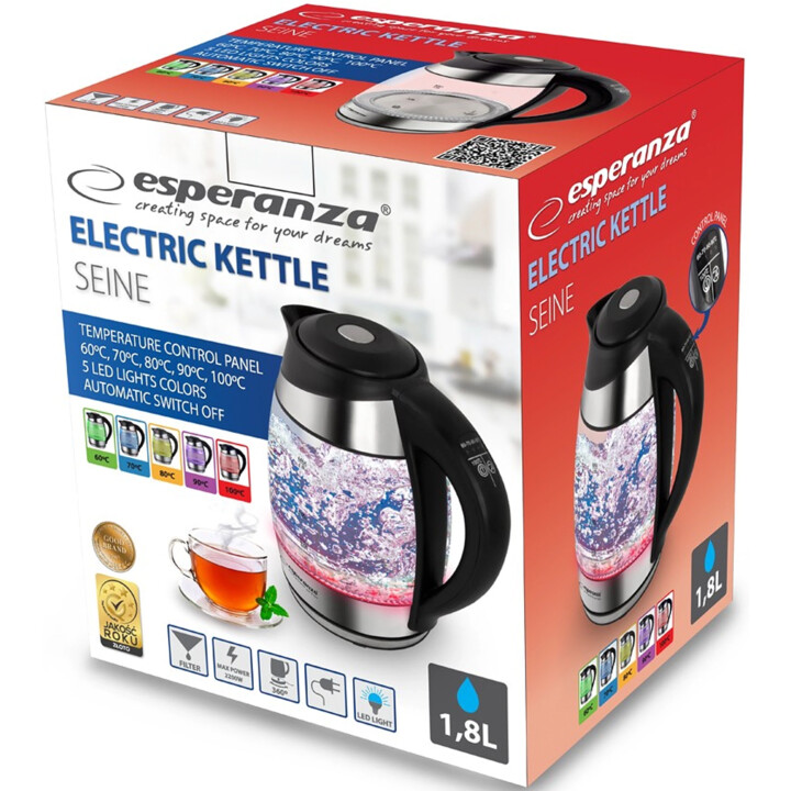 Esperanza EKK026 electric kettle 1.7 L Black,Transparent 2200 W