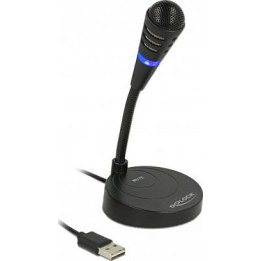 Microfone USB com suporte e botão de silenciamento tátil