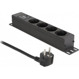 Regleta de 4 tomas con protección contra sobretensiones, 1 U, negra