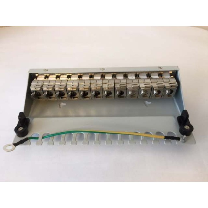 12xTP patch panel, CAT6A, incl. large Keystone, surface-mounted metal, light grey, Synergy 21,