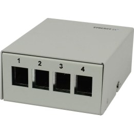 Patch panel 4xTP, CAT6A, incl. Keystone, slim-line (20 mm), surface-mounted metal, light grey, Synergy 21,