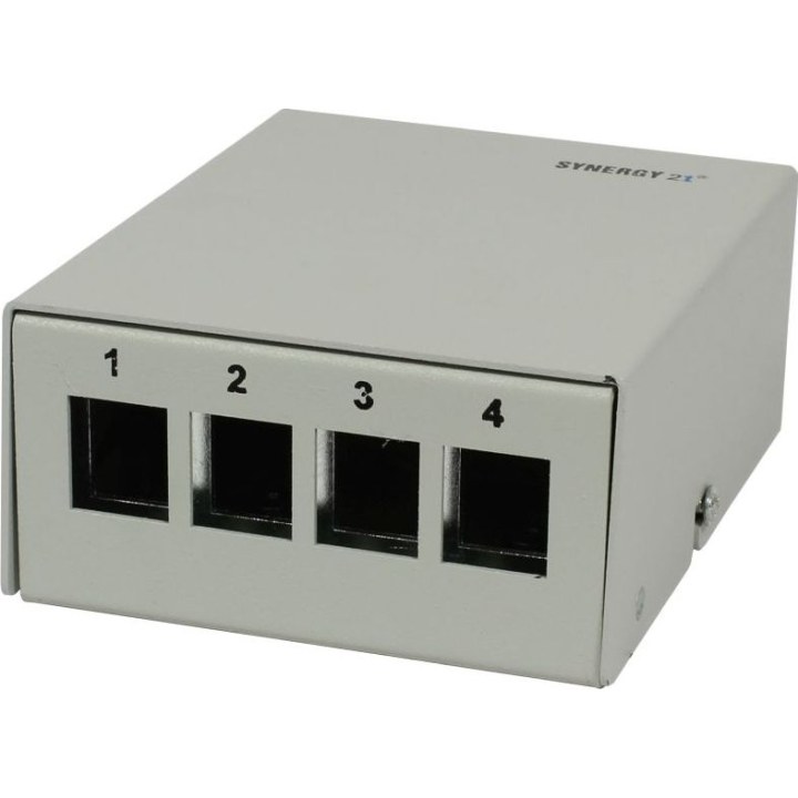 Patch panel 4xTP, CAT6A, incl. Keystone, slim-line (20 mm), surface-mounted metal, light grey, Synergy 21,