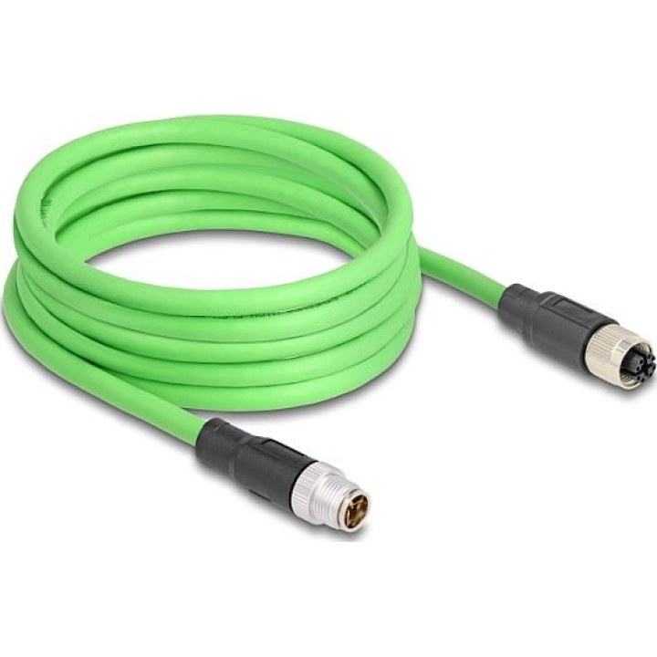 M12 cable, X-coded, 8-pin plug to socket, PUR (TPU), 5 m