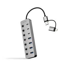 NANOCABLE 10.16.4510 Hub USB-C+USB-A/M a 4xUSB-A + 3xUSB-C 3.0 + USB-C 5V, plata