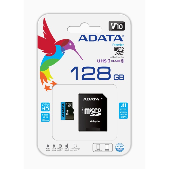 Adata 128GB CL10 micro SD memory card + SD adapter