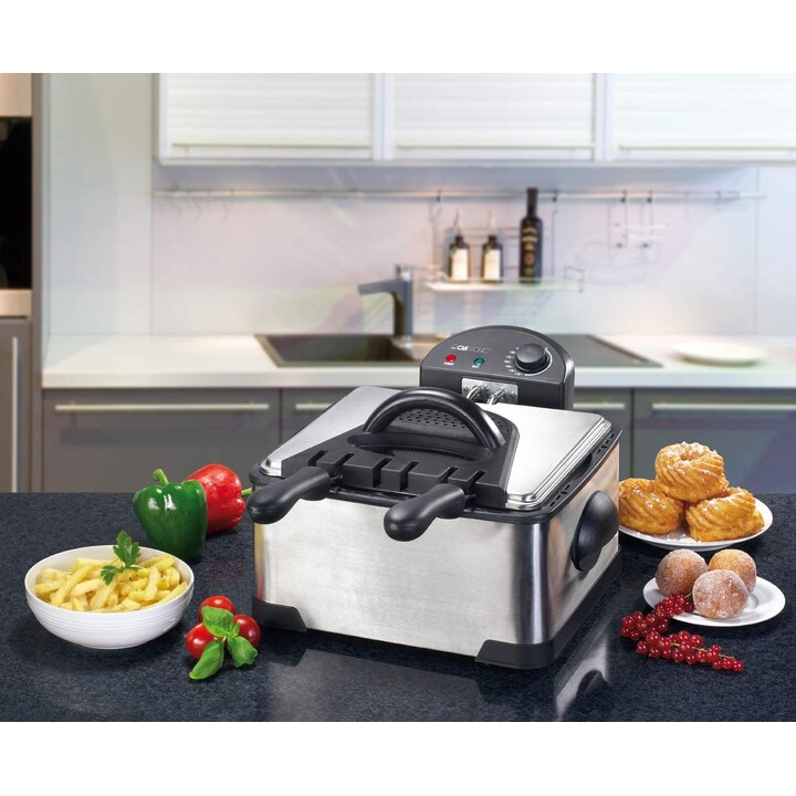 Clatronic FR 3195 4 L duplo preto, aço inoxidável 2000 W