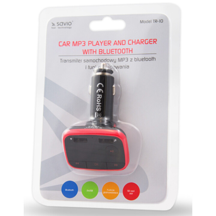 Transmissor FM Savio Bluetooth TR-10 87,5 - 108 MHz preto