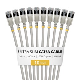 Kabel Cat6a FTP Ultra Fino Grau 30 cm – 10er-Pack