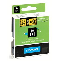 DYMO D1 fita de etiquetas padrão em poliéster preto sobre amarelo 12 mm x 7 m