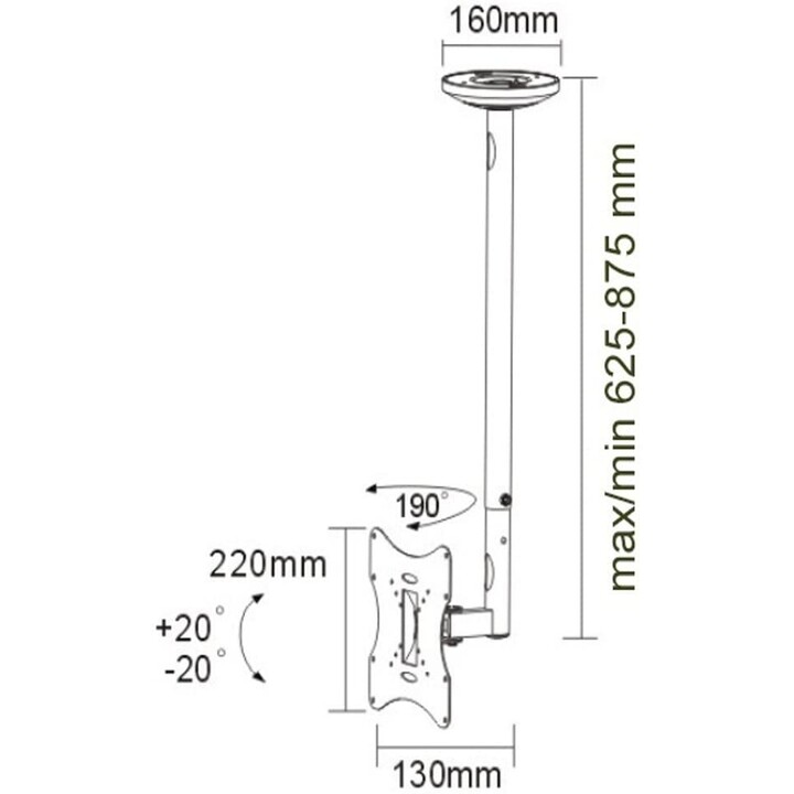 Maclean MC-504A suporte de teto para TV LCD LED 23-42 polegadas 30 kg prateado