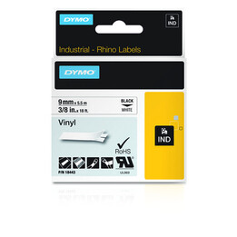 DYMO Rhino 18443 nastro per etichette in vinile nero su bianco 9 mm x 5,5 m
