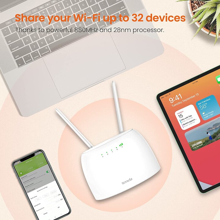Wireless Router 4G Tenda 4G06 300Mbps / 2.4GHz / 2 Antennas / WiFi 802.11b / g / n