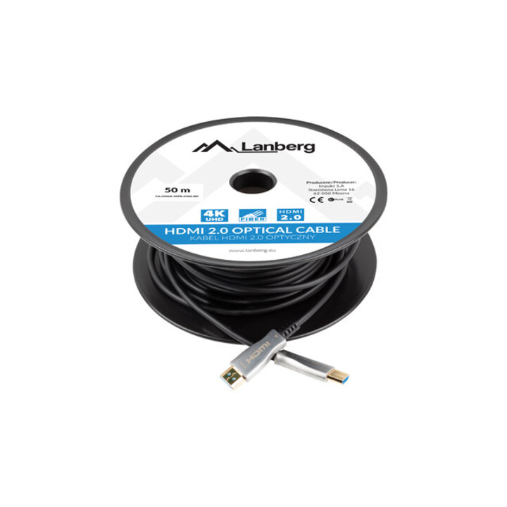 Lanberg CA-HDMI-20FB-0500-BK cabo óptico HDMI M / M 50m v2.0 4K AOC