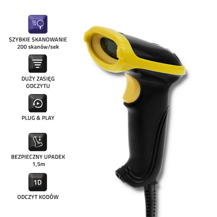 Qoltec 50860 1D Laser Barcode Reader USB