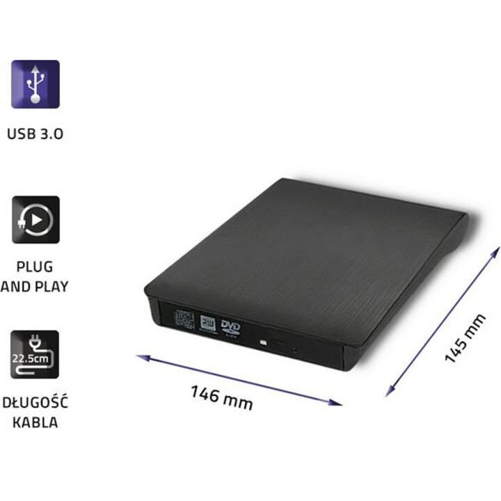 Qoltec 51857 Grabador de DVD-RW externo | USB 3: 0 | Negro