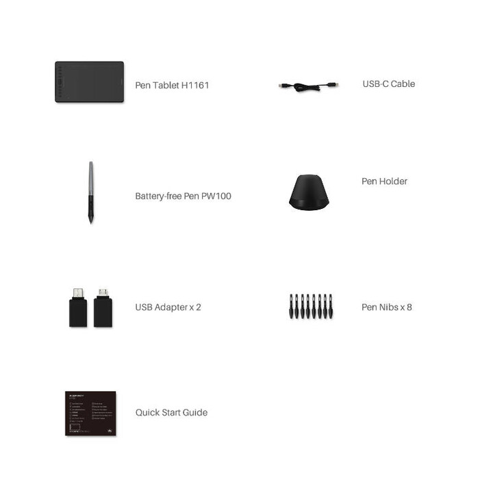 HUION H1161 tablette graphique 5080 lpi 279,4 x 174,6 mm USB Noir
