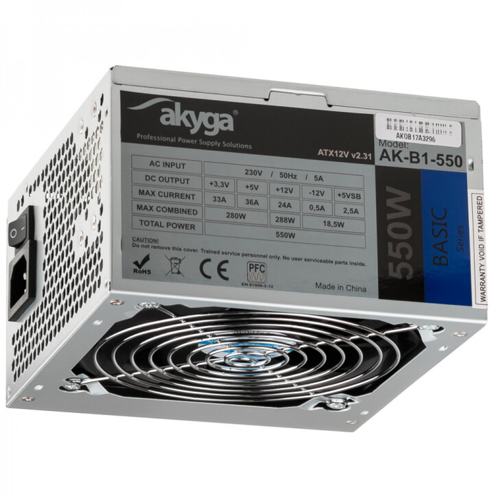 Akyga AK-B1-550 power supply unit 550 W 20 + 4 pin ATX ATX Gray
