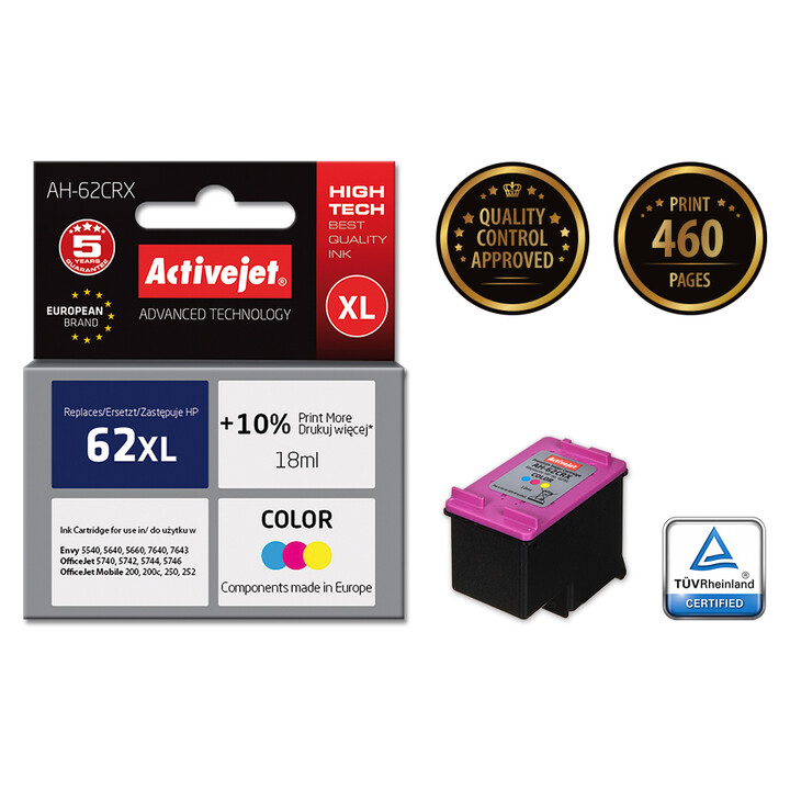 Activejet AH-62CRX cartucho de tinta 1 pieza(s) Compatible Alto rendimiento (XL) Cian, Magenta, Amarillo