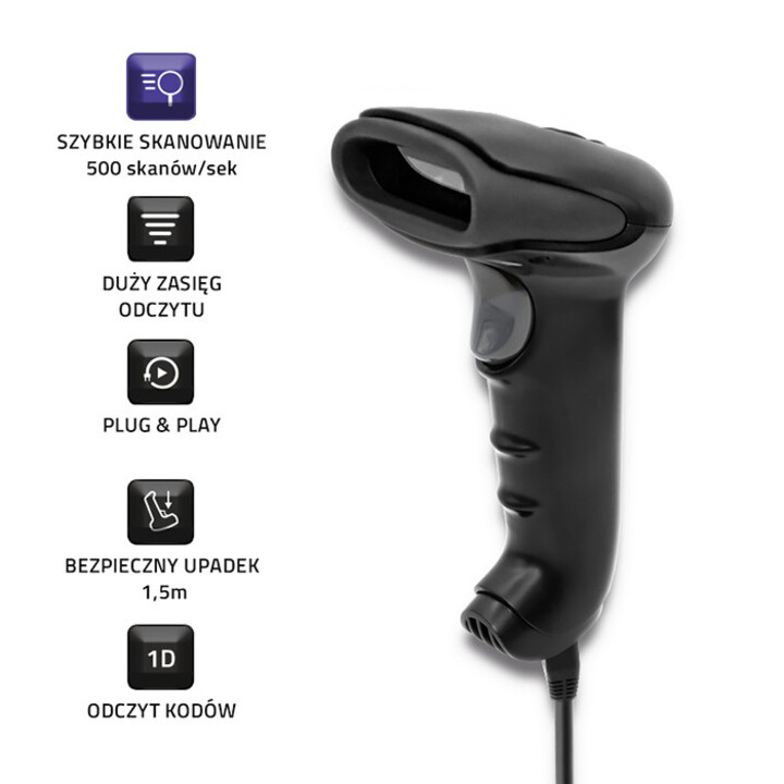 Leitor de código de barras a laser Qoltec 50866 1D | CCD | USB | Preto