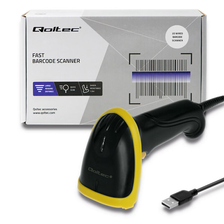Qoltec 50867 1D Laser Reader | 2D | USB | Black