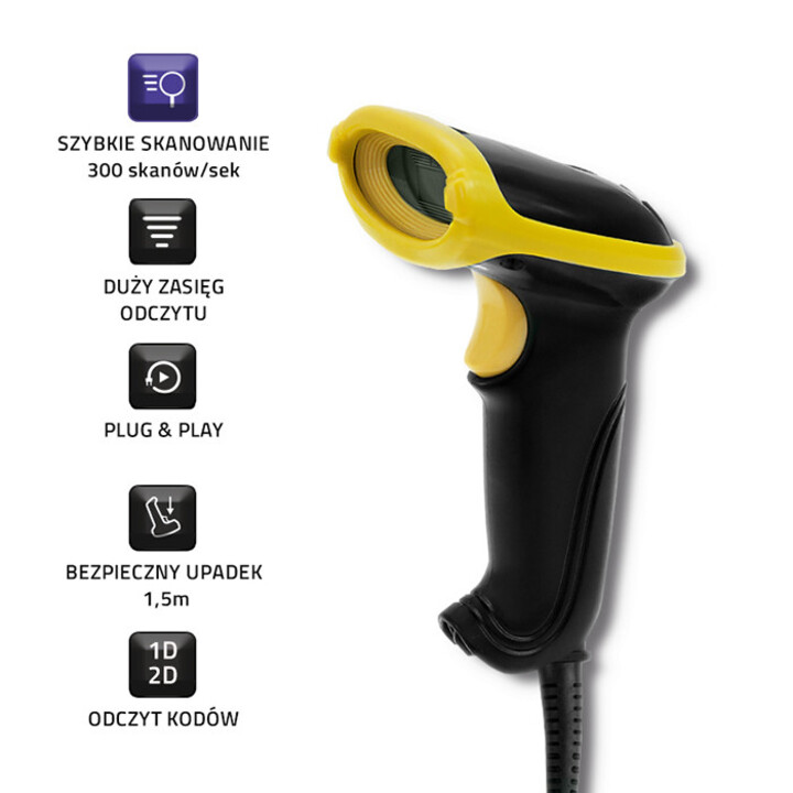 Qoltec 50867 1D Laser Reader | 2D | USB | Black