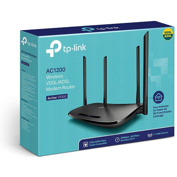 TP-LINK Archer VR300 AC1200 router inalámbrico Ethernet rápido Doble banda (2,4 GHz / 5 GHz) Negro