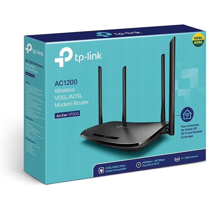 TP-LINK Archer VR300 AC1200 router inalámbrico Ethernet rápido Doble banda (2,4 GHz / 5 GHz) Negro