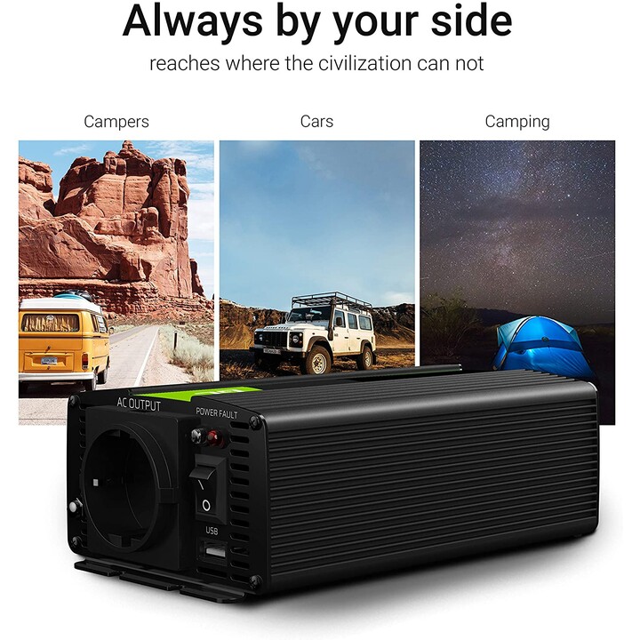 Green Cell INV03DE adaptateur de puissance & onduleur Auto/Indoor 500 W Noir