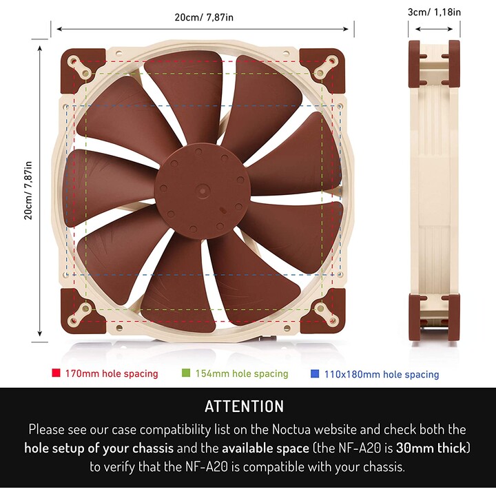 Noctua NF-A20 PWM Carcasa del ordenador Ventilador 20 cm Beige, Marrón