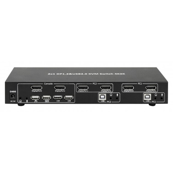 Techly IDATA DP-KVM2 commutateur écran, clavier et souris Noir