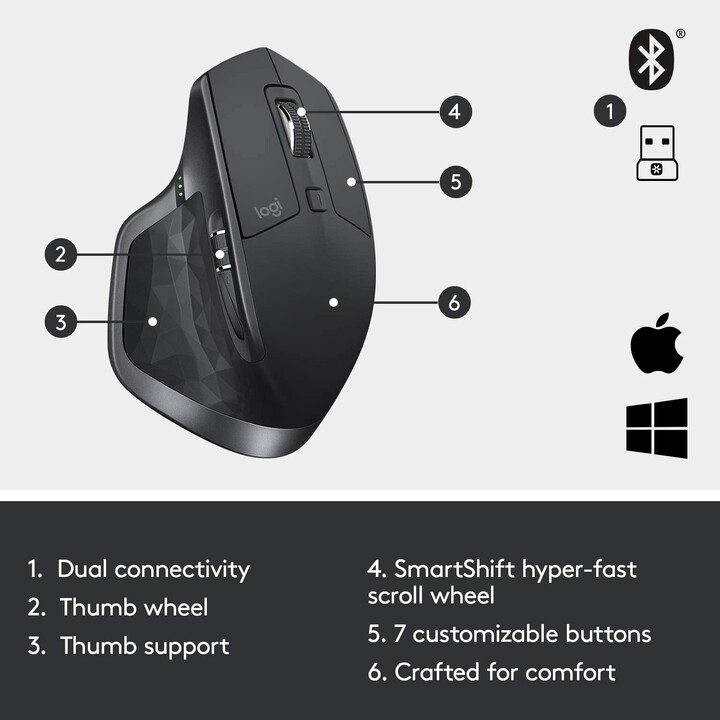 Logitech MX Master 2S Wireless Bluetooth Mouse / Até 4000 DPI