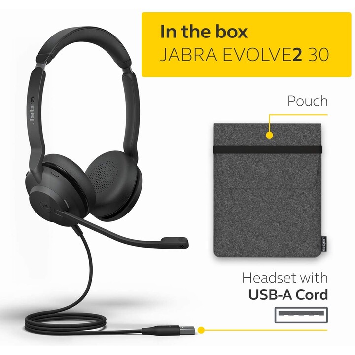 Jabra Evolve2 30 UC Stereo Headset On-Ear (USB-A, wired)