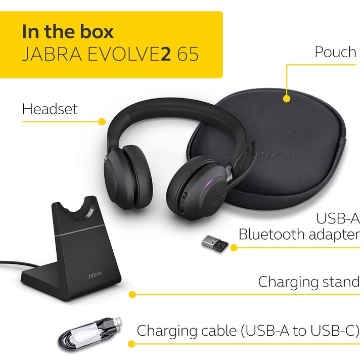 Auriculares estéreo abiertos Jabra Evolve2 65 MS, inalámbricos, Bluetooth, USB